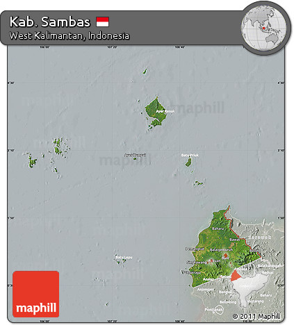 Satellite Map of Kab. Sambas, lighten, semi-desaturated