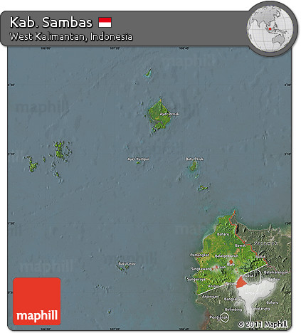 Satellite Map of Kab. Sambas, semi-desaturated
