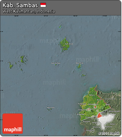 Satellite Map of Kab. Sambas, semi-desaturated