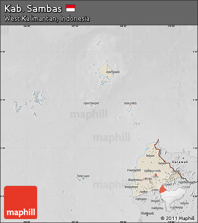 Shaded Relief Map of Kab. Sambas, desaturated