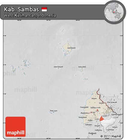 Shaded Relief Map of Kab. Sambas, desaturated