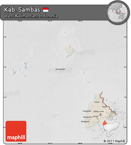 Shaded Relief Map of Kab. Sambas, lighten, desaturated