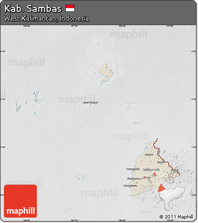 Shaded Relief Map of Kab. Sambas, lighten, desaturated