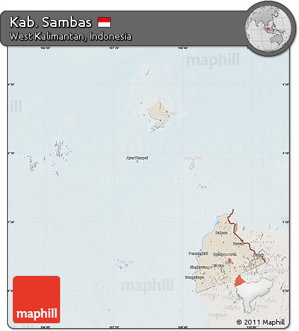 Shaded Relief Map of Kab. Sambas, lighten