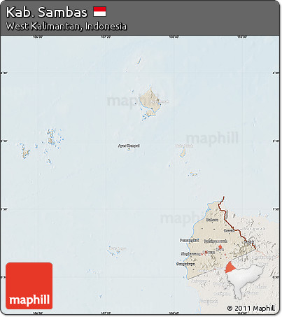 Shaded Relief Map of Kab. Sambas, lighten
