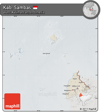 Shaded Relief Map of Kab. Sambas, lighten, semi-desaturated
