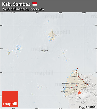 Shaded Relief Map of Kab. Sambas, lighten, semi-desaturated