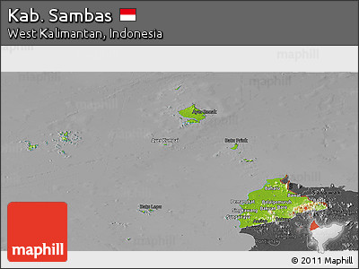 Physical Panoramic Map of Kab. Sambas, darken, desaturated