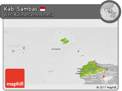 Physical Panoramic Map of Kab. Sambas, lighten, desaturated