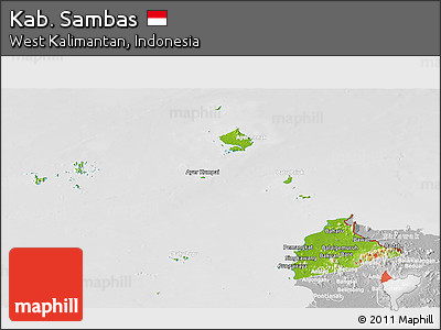 Physical Panoramic Map of Kab. Sambas, lighten, desaturated
