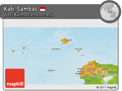 Political Panoramic Map of Kab. Sambas, physical outside