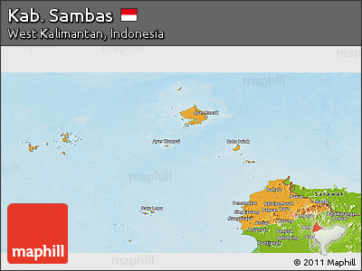 Political Panoramic Map of Kab. Sambas, physical outside