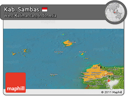 Political Panoramic Map of Kab. Sambas, satellite outside