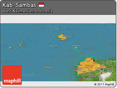Political Panoramic Map of Kab. Sambas, satellite outside
