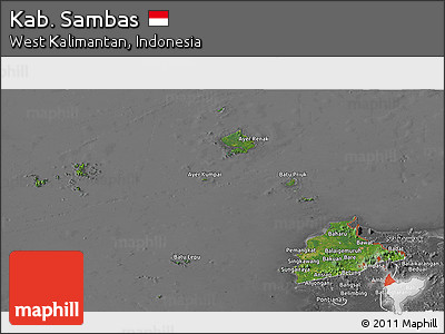 Satellite Panoramic Map of Kab. Sambas, desaturated