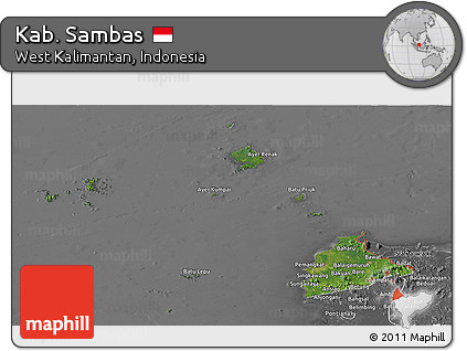 Satellite Panoramic Map of Kab. Sambas, desaturated