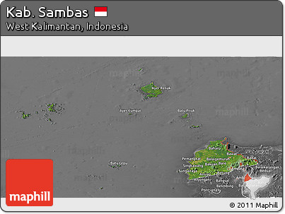 Satellite Panoramic Map of Kab. Sambas, desaturated
