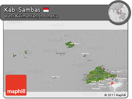 Satellite Panoramic Map of Kab. Sambas, lighten, desaturated