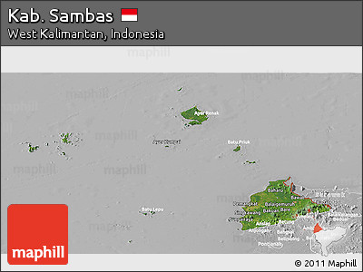 Satellite Panoramic Map of Kab. Sambas, lighten, desaturated