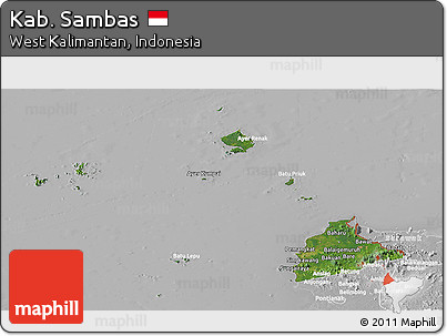 Satellite Panoramic Map of Kab. Sambas, lighten, desaturated