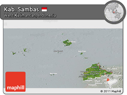 Satellite Panoramic Map of Kab. Sambas, lighten, semi-desaturated