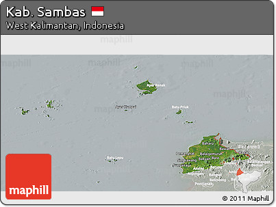 Satellite Panoramic Map of Kab. Sambas, lighten, semi-desaturated