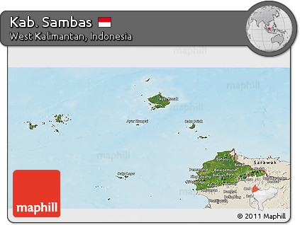 Satellite Panoramic Map of Kab. Sambas, shaded relief outside