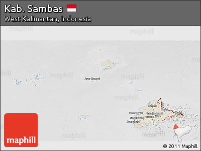 Shaded Relief Panoramic Map of Kab. Sambas, lighten, desaturated