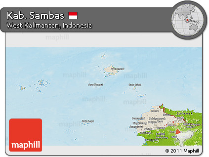 Shaded Relief Panoramic Map of Kab. Sambas, physical outside