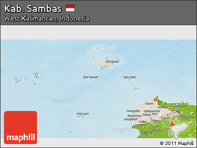Shaded Relief Panoramic Map of Kab. Sambas, physical outside