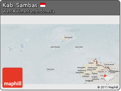 Shaded Relief Panoramic Map of Kab. Sambas, semi-desaturated