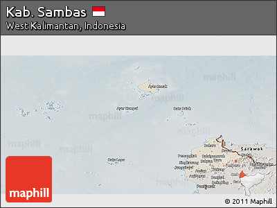 Shaded Relief Panoramic Map of Kab. Sambas, semi-desaturated