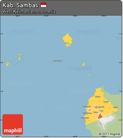Savanna Style Simple Map of Kab. Sambas, single color outside