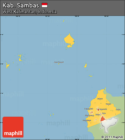 Savanna Style Simple Map of Kab. Sambas, single color outside