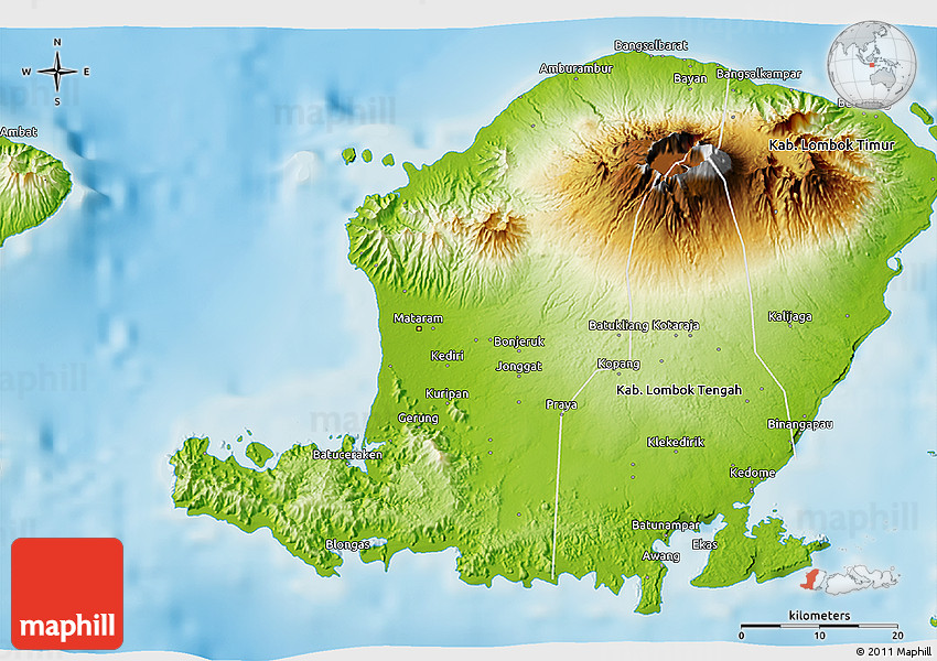 Physical 3D Map of Kab. Lombok Barat
