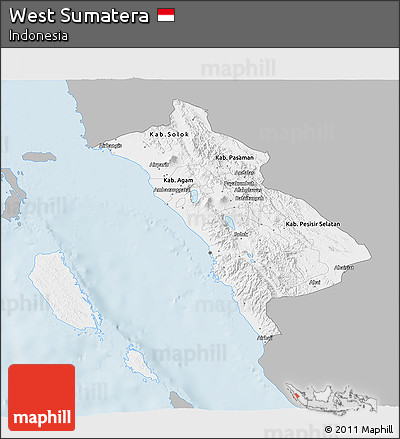 Gray 3D Map of West Sumatera, single color outside
