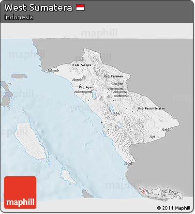 Gray 3D Map of West Sumatera, single color outside