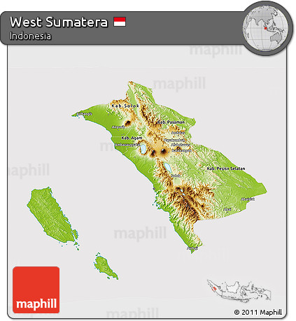 Physical 3D Map of West Sumatera, cropped outside