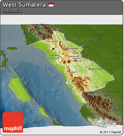Physical 3D Map of West Sumatera, darken
