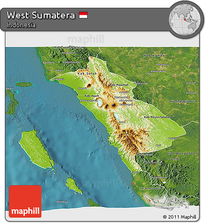 Physical 3D Map of West Sumatera, satellite outside