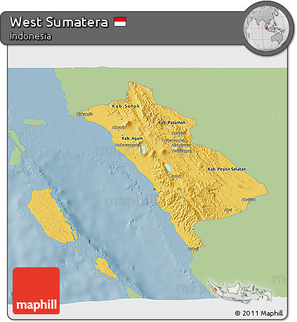 Savanna Style 3D Map of West Sumatera, single color outside