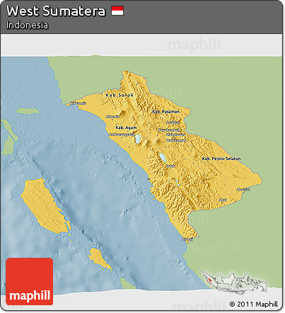 Savanna Style 3D Map of West Sumatera, single color outside