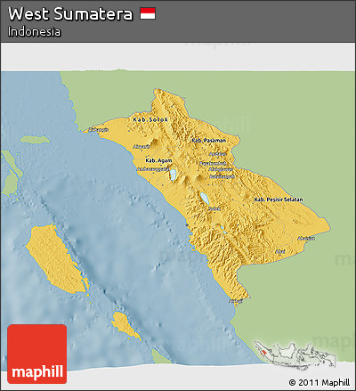 Savanna Style 3D Map of West Sumatera, single color outside