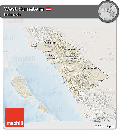 Shaded Relief 3D Map of West Sumatera, lighten