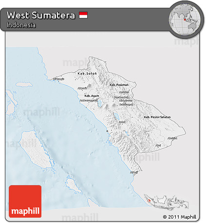 Silver Style 3D Map of West Sumatera, single color outside