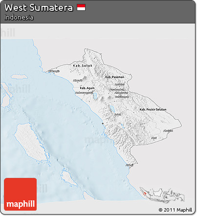 Silver Style 3D Map of West Sumatera, single color outside