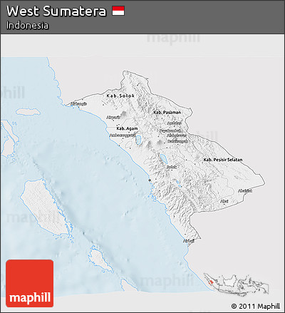 Silver Style 3D Map of West Sumatera, single color outside