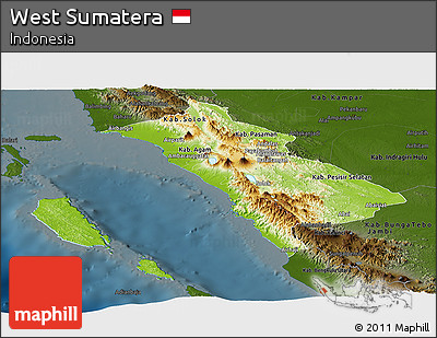 Physical Panoramic Map of West Sumatera, darken