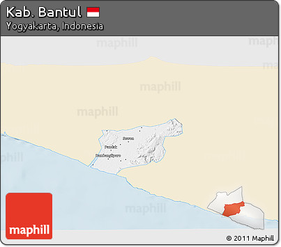 Classic Style 3D Map of Kab. Bantul, single color outside