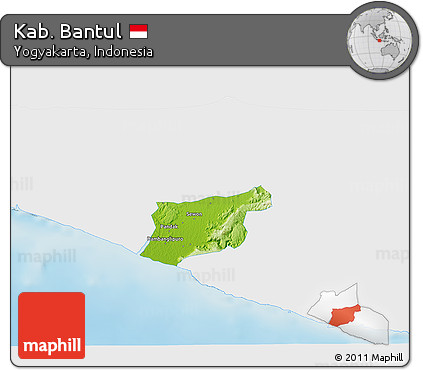 Physical 3D Map of Kab. Bantul, single color outside